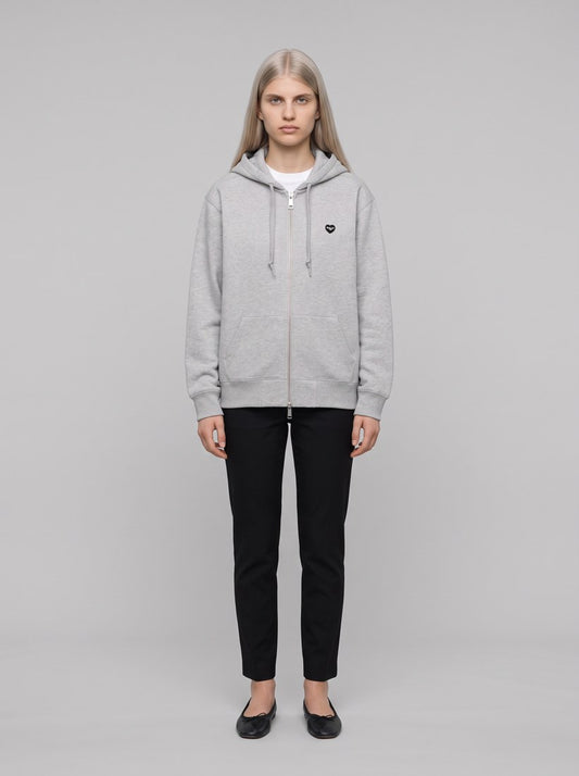 Women’s HD Small Heart Patch Jkt - Grey Heather / Black - front