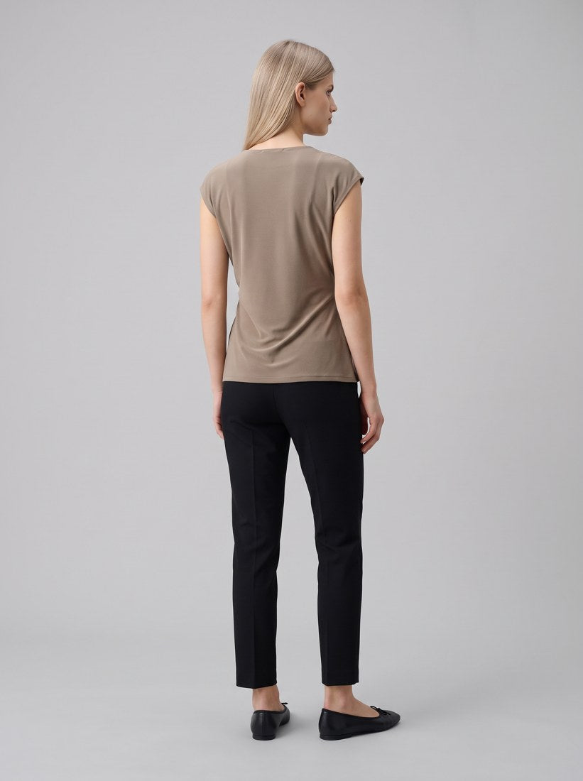 263161 Top a portafoglio aderente in maglia effetto seta mélange - 4300-Tortora melange - back