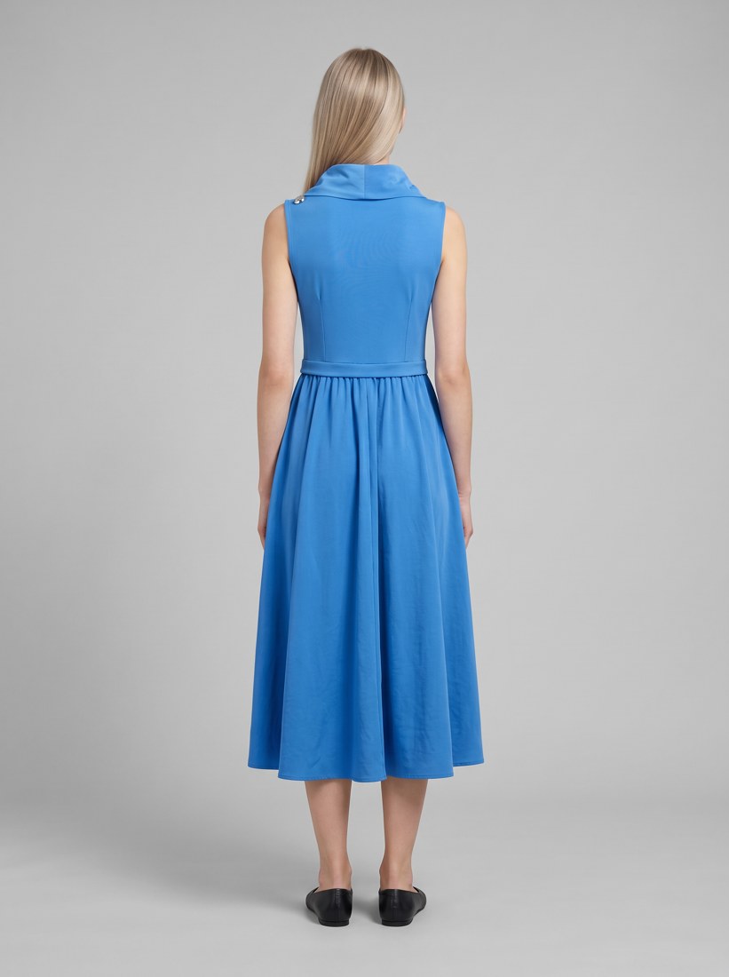 261274 Abito aderente e poi svasato in maglia effetto seta e memoria con collo sciallato - 3849-Blue porto - back