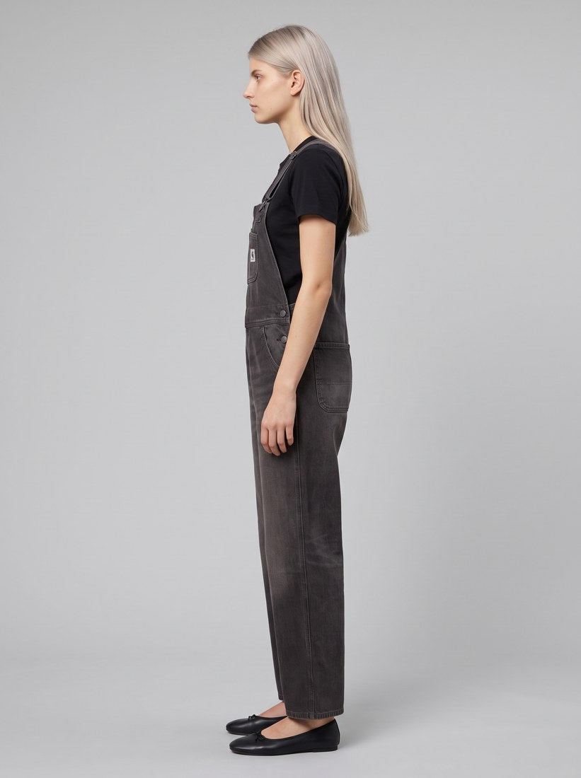 Women's Bib Overall Straight - Black, Tobacco used wash - side
