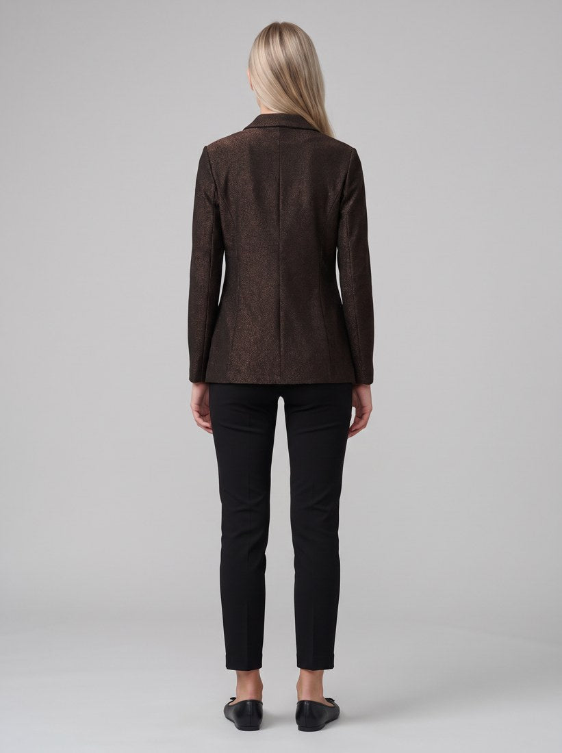 263736 Signature | Blazer aderente in maglia scintillante con colletto sciallato - Blazer - Joseph Ribkoff - 92-Bronzo - back