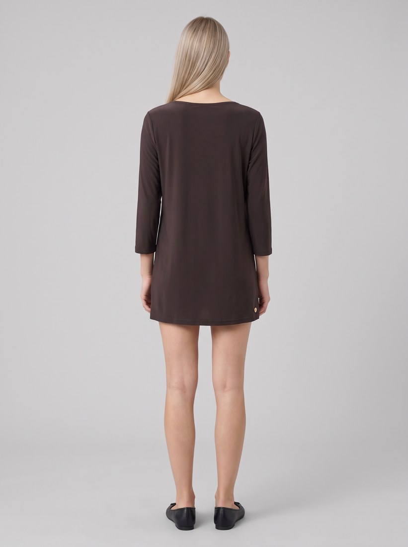 263926 Tunica dritta in maglia effetto seta - 3799-Moka - back