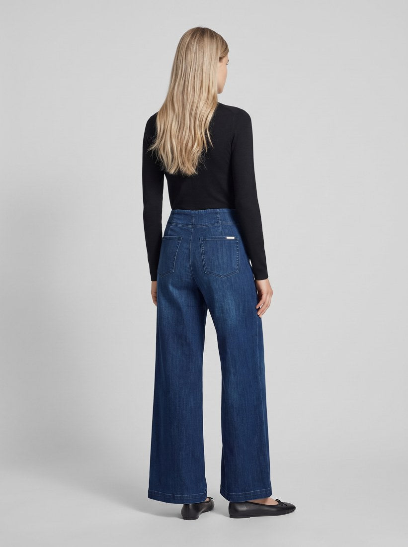 263901 Jeans palazzo a vita alta in denim Featherweave - 3302-Blu denim scuro - back