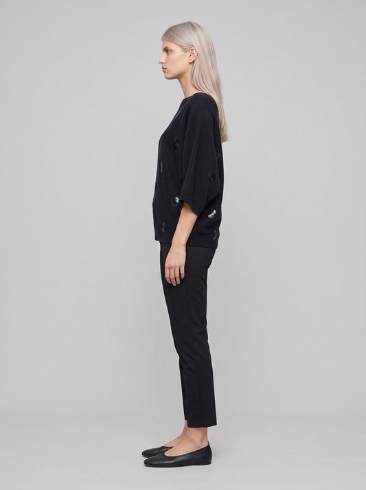 263942 Maglione squadrato ricamato in viscosa e nylon spazzolato - 11-Nero - side