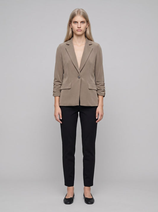 263144 Blazer dritto in maglia effetto seta mélange - 4300-Tortora melange - front