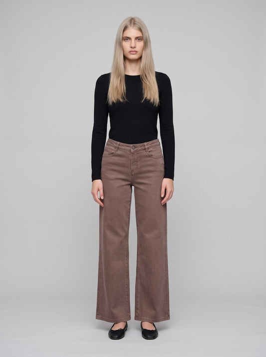 251968F26 Goldie | Jeans elasticizzati classici a gamba larga - Pantaloni - Joseph Ribkoff - 4463-Visone - front