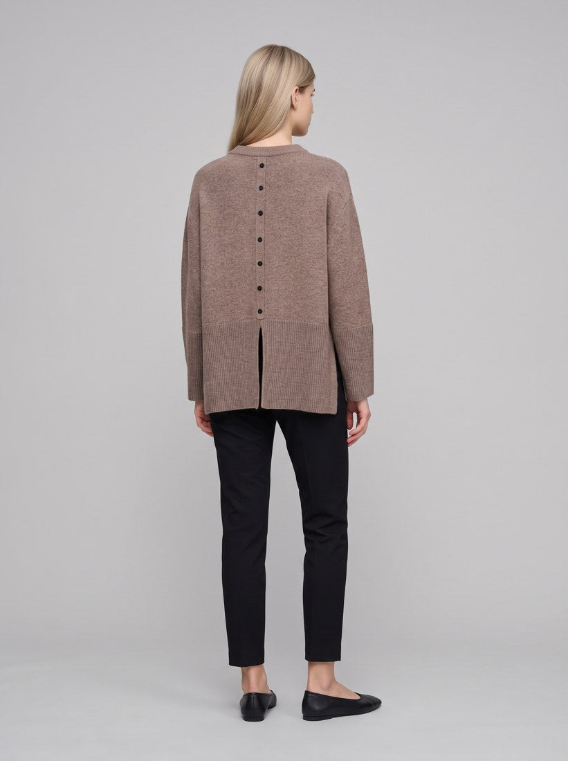 263959 Maglione girocollo squadrato in lana - 4570-Visone mélange - back