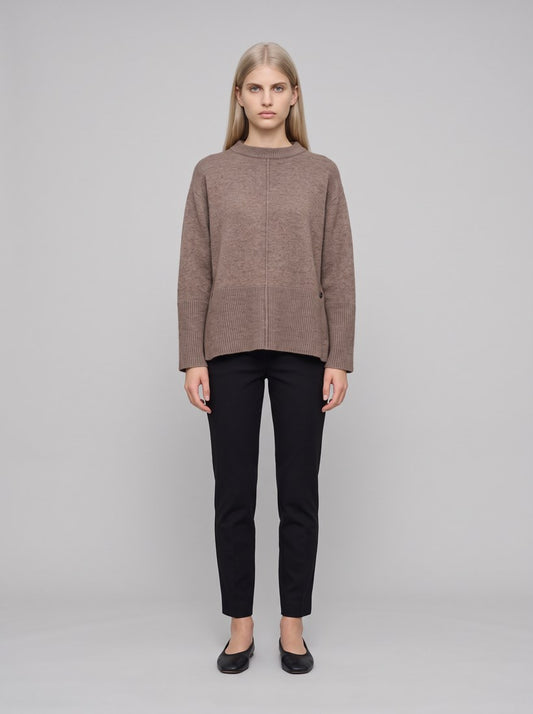263959 Maglione girocollo squadrato in lana - 4570-Visone mélange - front
