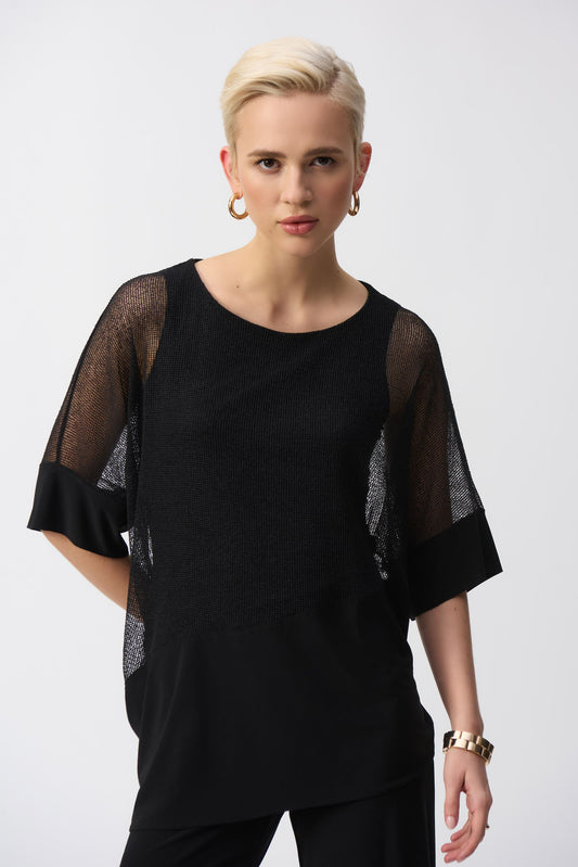 251092 Top cocoon in tulle e maglia effetto seta