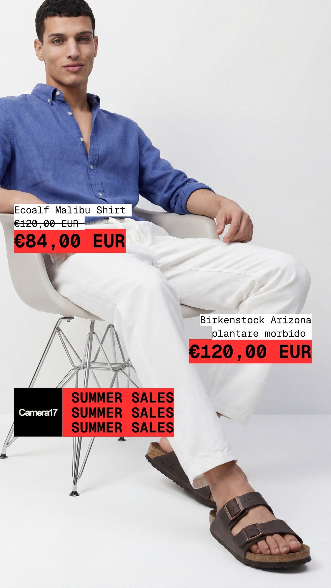 Look completo: Outfit uomo mare aperitivo: Birkenstock Arizona plantare morbido (Pelle oliata) + Ecoalf Malibualf shirt man