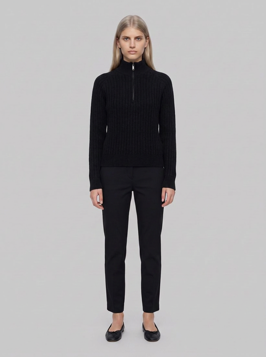 ORNELLA Cardigan con Zip Donna Lana Rigenerata - Nero Ardesia - front