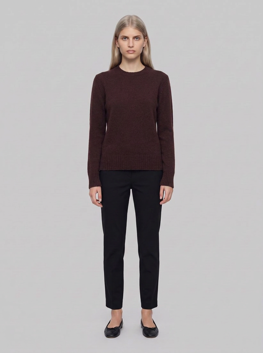 LAURA Maglia Girocollo Donna Lana Rigenerata - Marrone Caffè - front