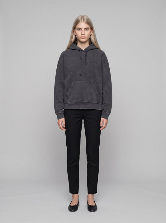 Women’s Hooded Lambert Sweat - Black, Moon wash - front