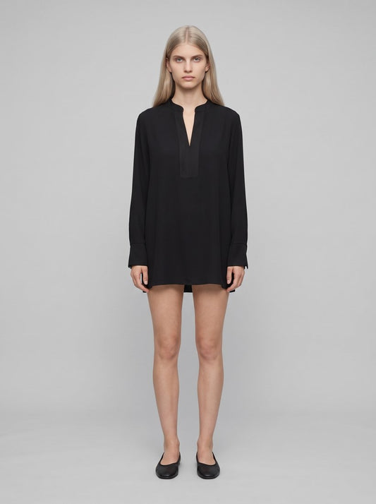 264022 Tunica a maniche lunghe con collo rialzato - 11-Nero - front