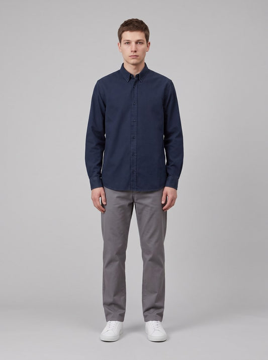 L/S Bolton Shirt - Dark Navy, Garment dyed - front