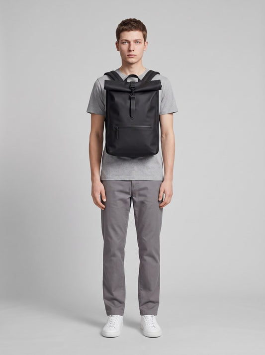 Rolltop Rucksack - Black - front