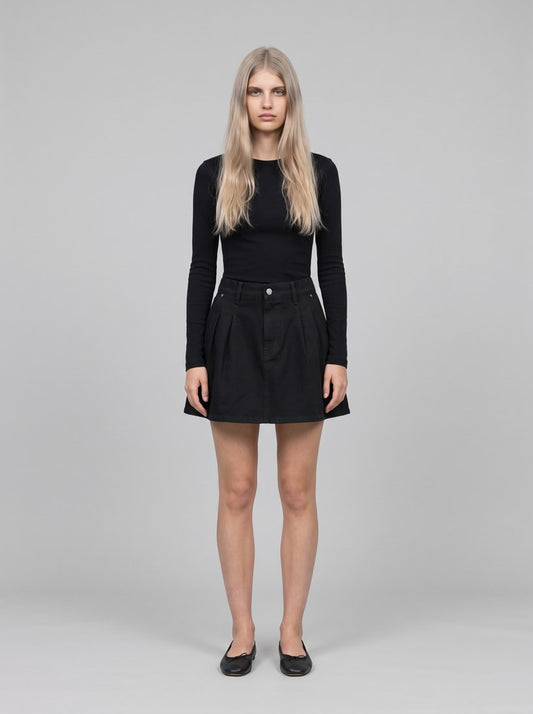 Women’s Billie Single Knee Skirt - Black, Stone washed - front