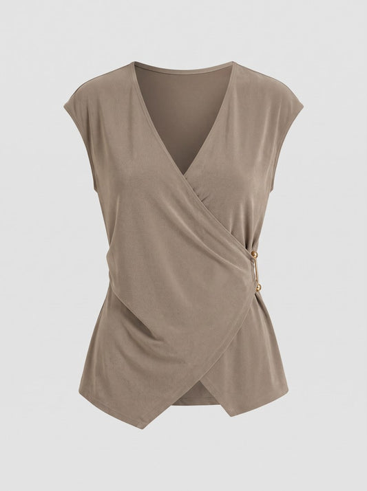 263161 Top a portafoglio aderente in maglia effetto seta mélange - 4300-Tortora melange - packshot