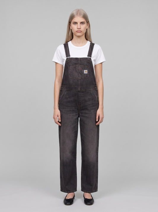 Women's Bib Overall Straight - Black, Tobacco used wash - front