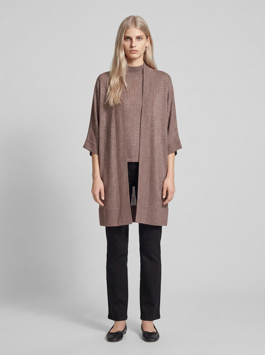 254937F26 Soprabito in maglia con dettagli termoadesivi - 4562-Visone/Oro - front