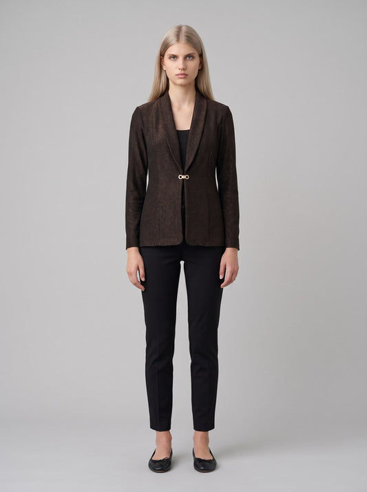 263736 Signature | Blazer aderente in maglia scintillante con colletto sciallato - Blazer - Joseph Ribkoff - 92-Bronzo - front