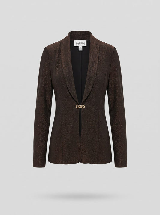 263736 Signature | Blazer aderente in maglia scintillante con colletto sciallato - Blazer - Joseph Ribkoff - 92-Bronzo - packshot