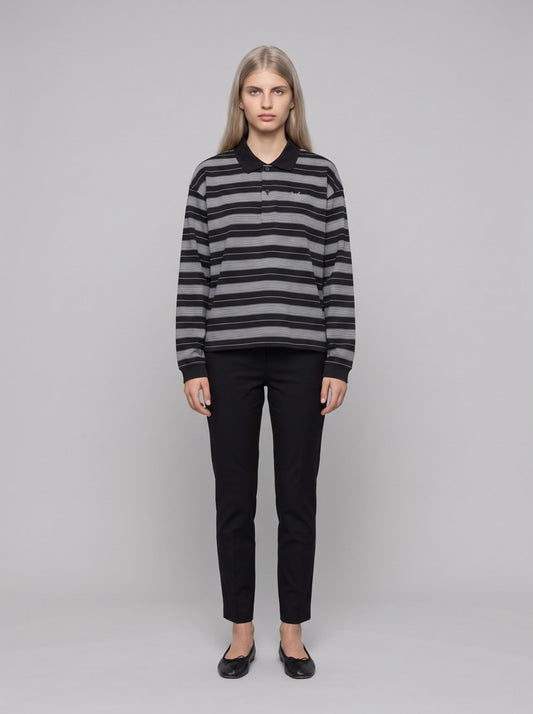 Women’s L/S Bronson Polo - Bronson Stripe, Black - front