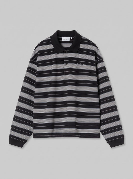Women’s L/S Bronson Polo - Bronson Stripe, Black - packshot