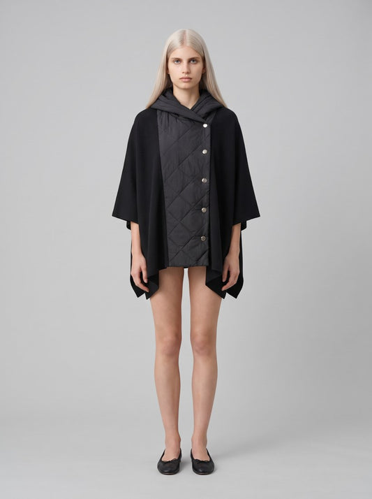 263627 Giacca poncho trapuntata in maglia - 11-Nero - front