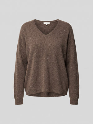 263940 Maglione squadrato in cashmere con dettagli in strass