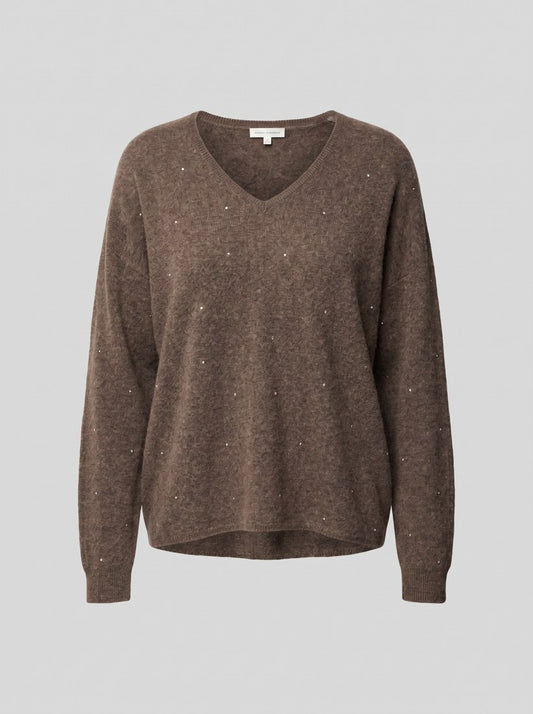 263940 Maglione squadrato in cashmere con dettagli in strass - 4565-Tortora scuro mélange - packshot