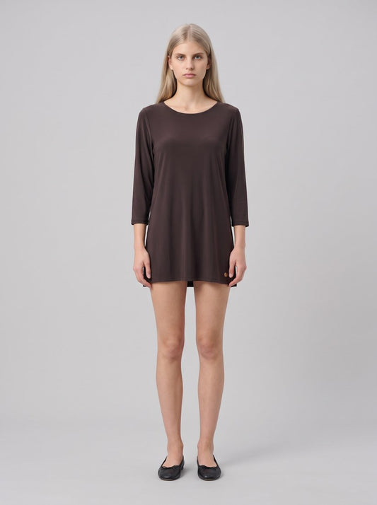263926 Tunica dritta in maglia effetto seta - 3799-Moka - front