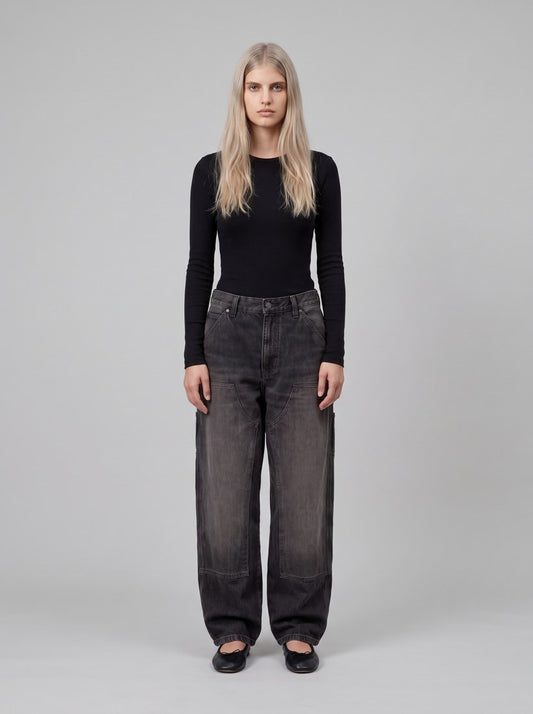 Women's Brandon Double Knee Pant - Black, Tobacco used wash - front