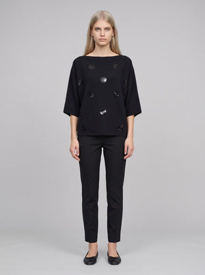 263942 Maglione squadrato ricamato in viscosa e nylon spazzolato