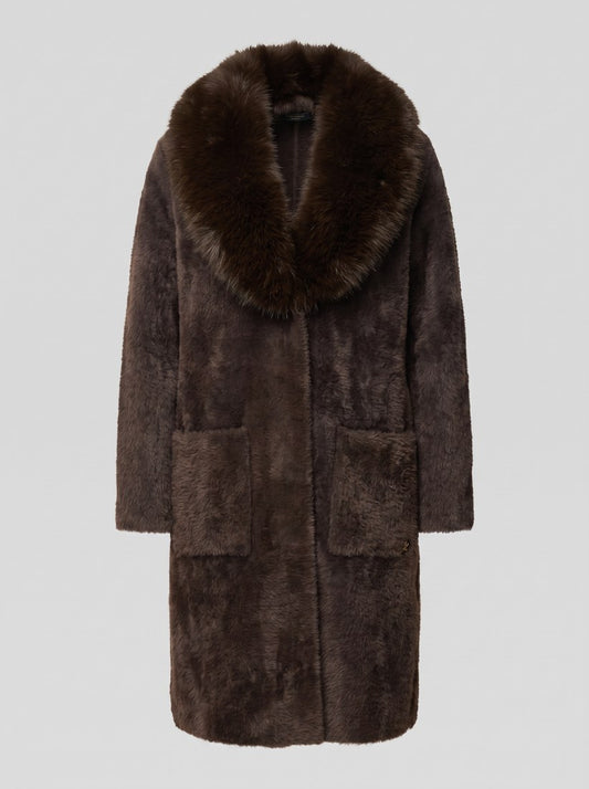 263973 Cappotto in maglia di filato di piume con collo in pelliccia sintetica rimovibile - 3799-Moka - packshot