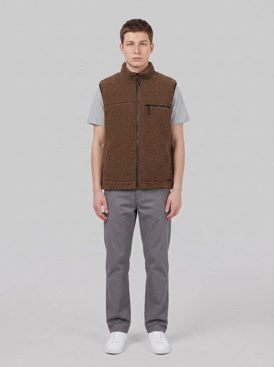 Gramicci Reversible Sherpa Vest - Maglieria - Gramicci - DARK BROWN / BLACK - front