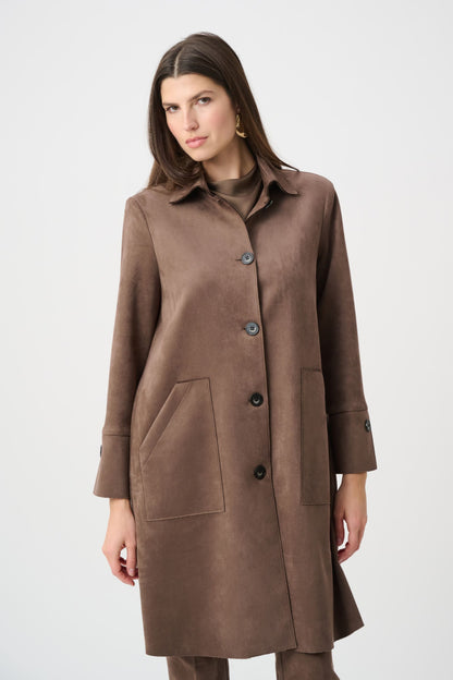 263146 Cappotto dritto in camoscio sintetico effetto scuba