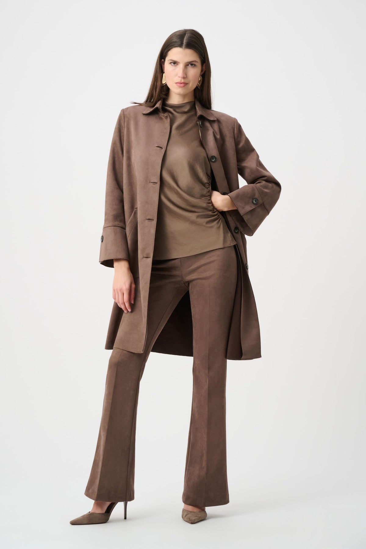 263146 Cappotto dritto in camoscio sintetico effetto scuba