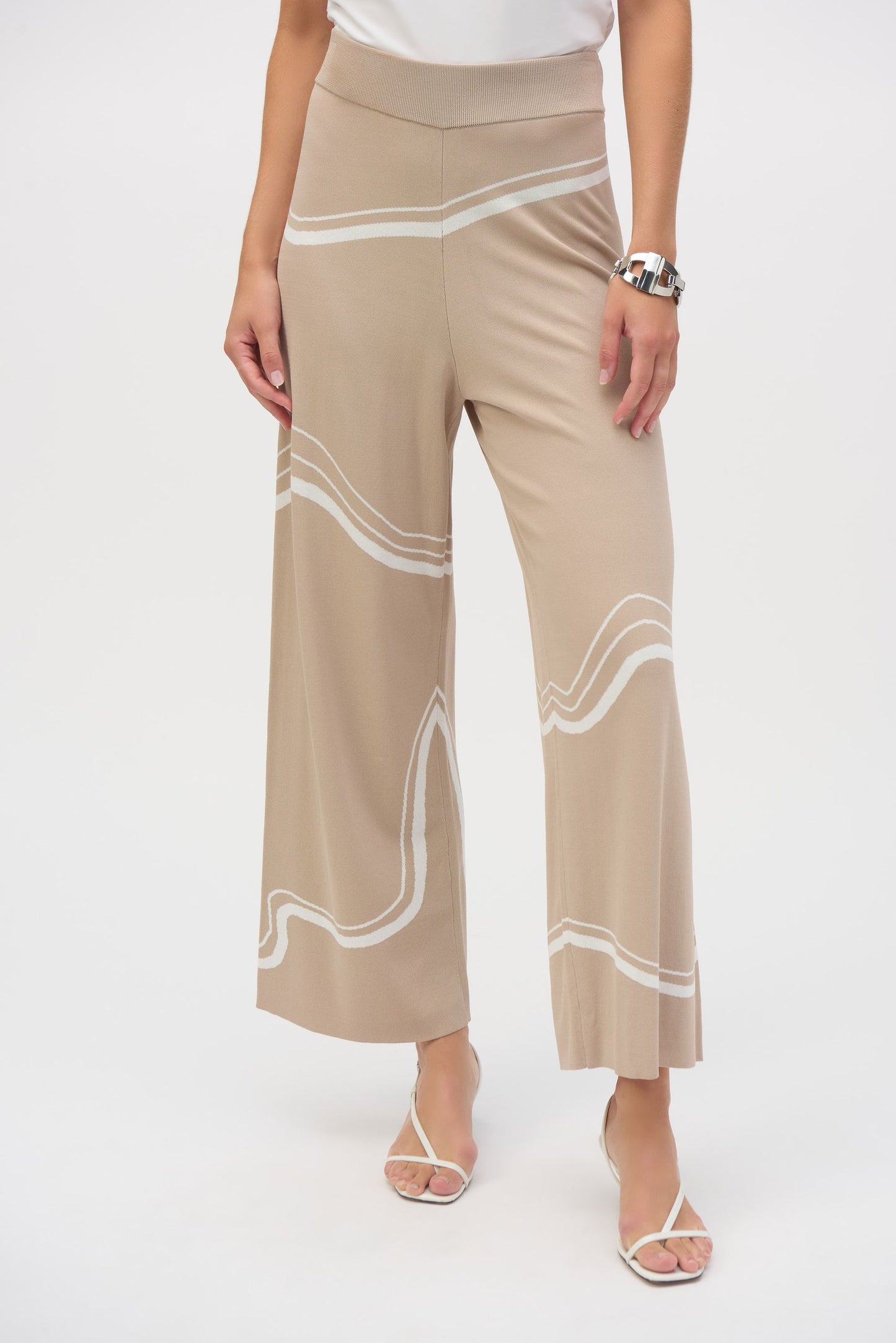 252931 Pantaloni culotte in maglia jacquard con stampa astratta