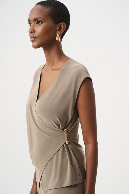 263161 Top a portafoglio aderente in maglia effetto seta mélange