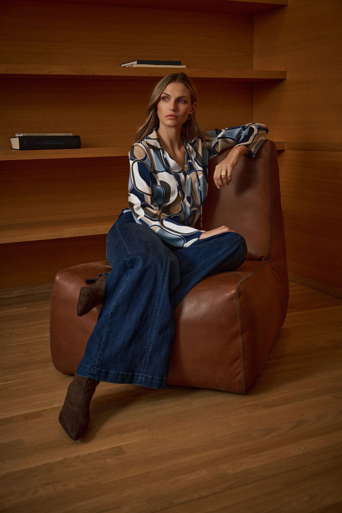 263901 Jeans palazzo a vita alta in denim Featherweave