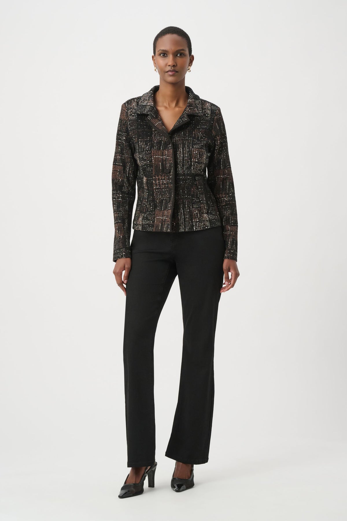 264058 Giacca dritta in maglia tartan