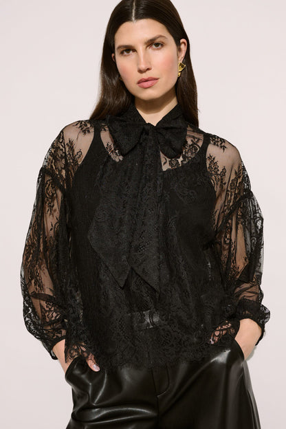 264222 Pizzo Collo arcuato Blusa