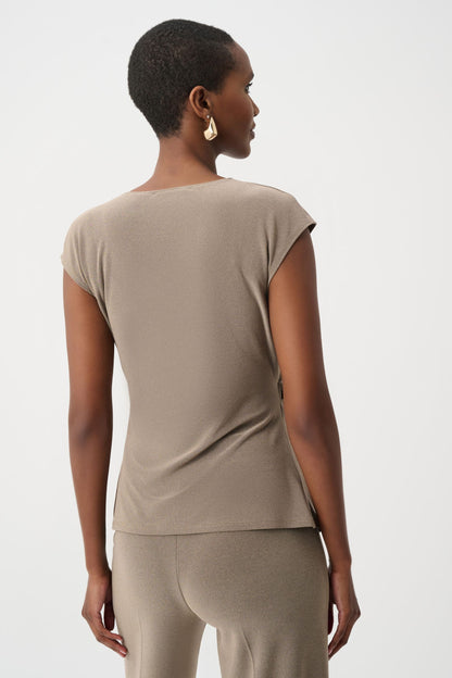 263161 Top a portafoglio aderente in maglia effetto seta mélange
