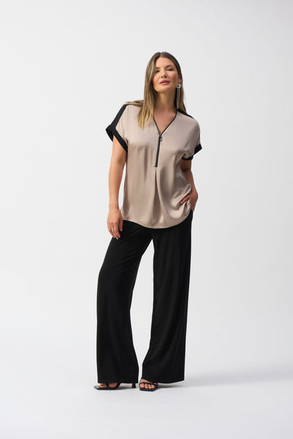 251247 Straight top in silk-effect knit and satin