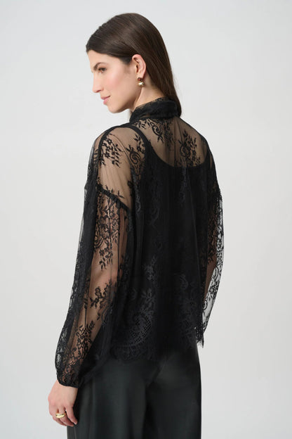 264222 Pizzo Collo arcuato Blusa