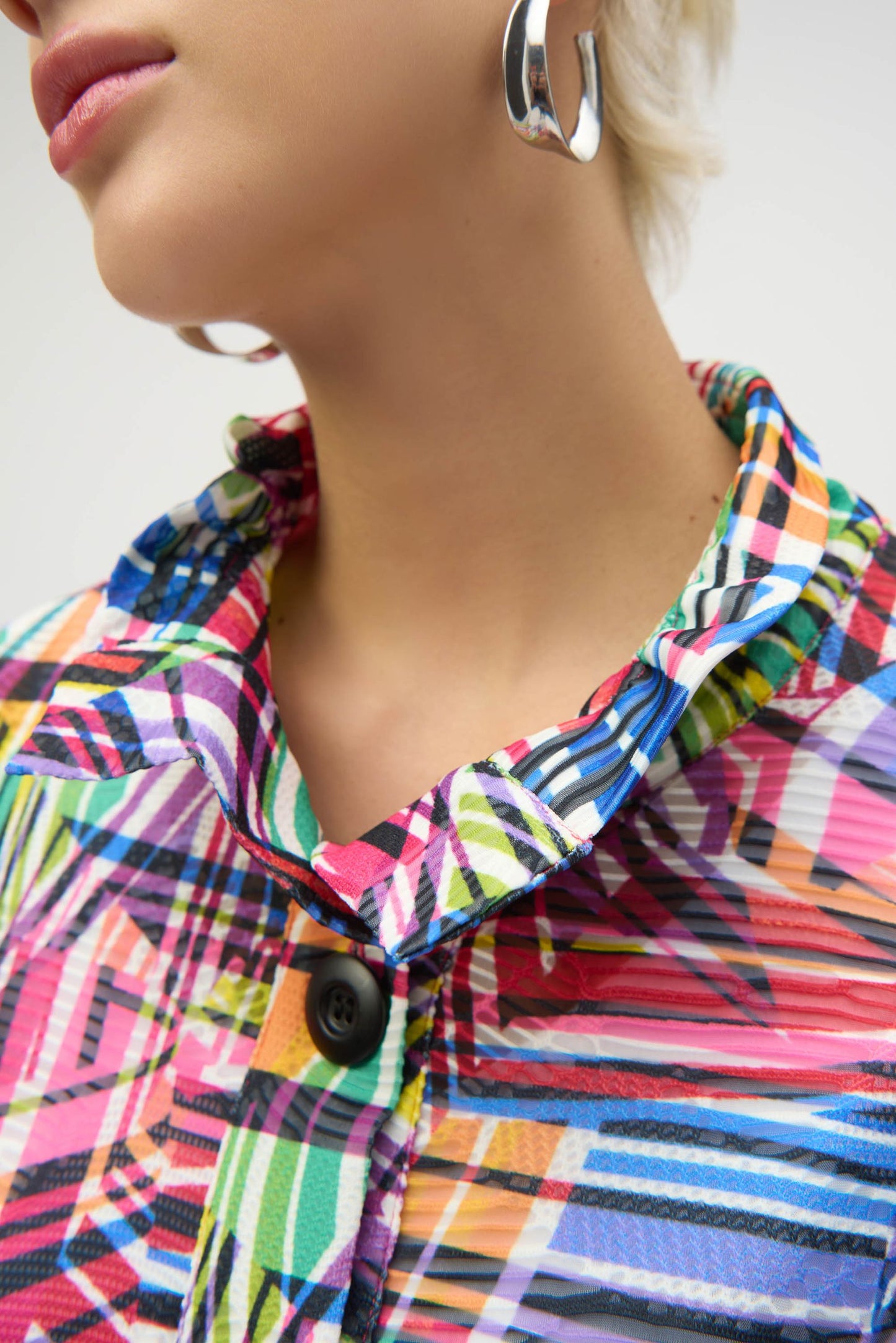 252038 Giacca a trapezio in jacquard con stampa patchwork a righe