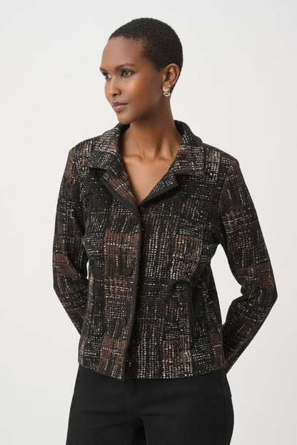 264058 Giacca dritta in maglia tartan