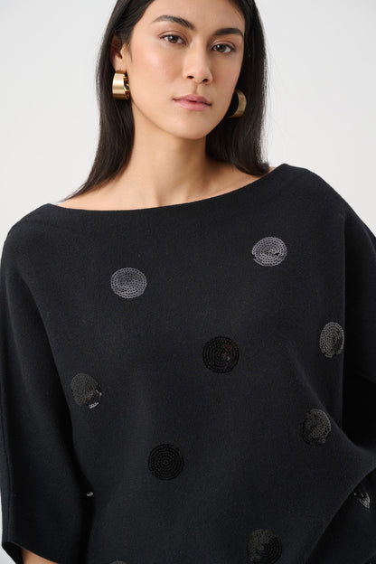 263942 Maglione squadrato ricamato in viscosa e nylon spazzolato