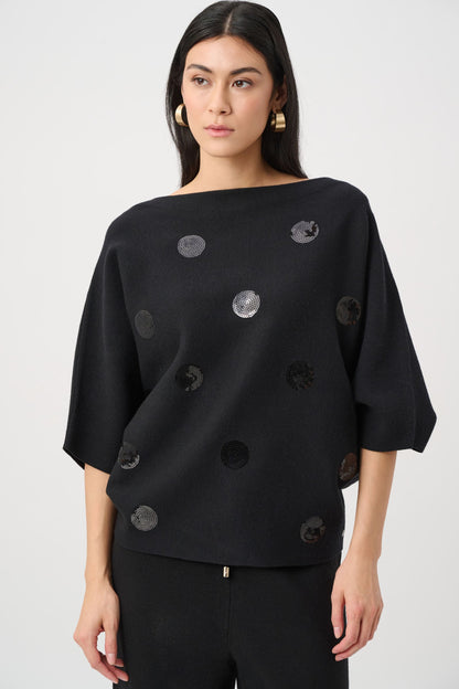 263942 Maglione squadrato ricamato in viscosa e nylon spazzolato